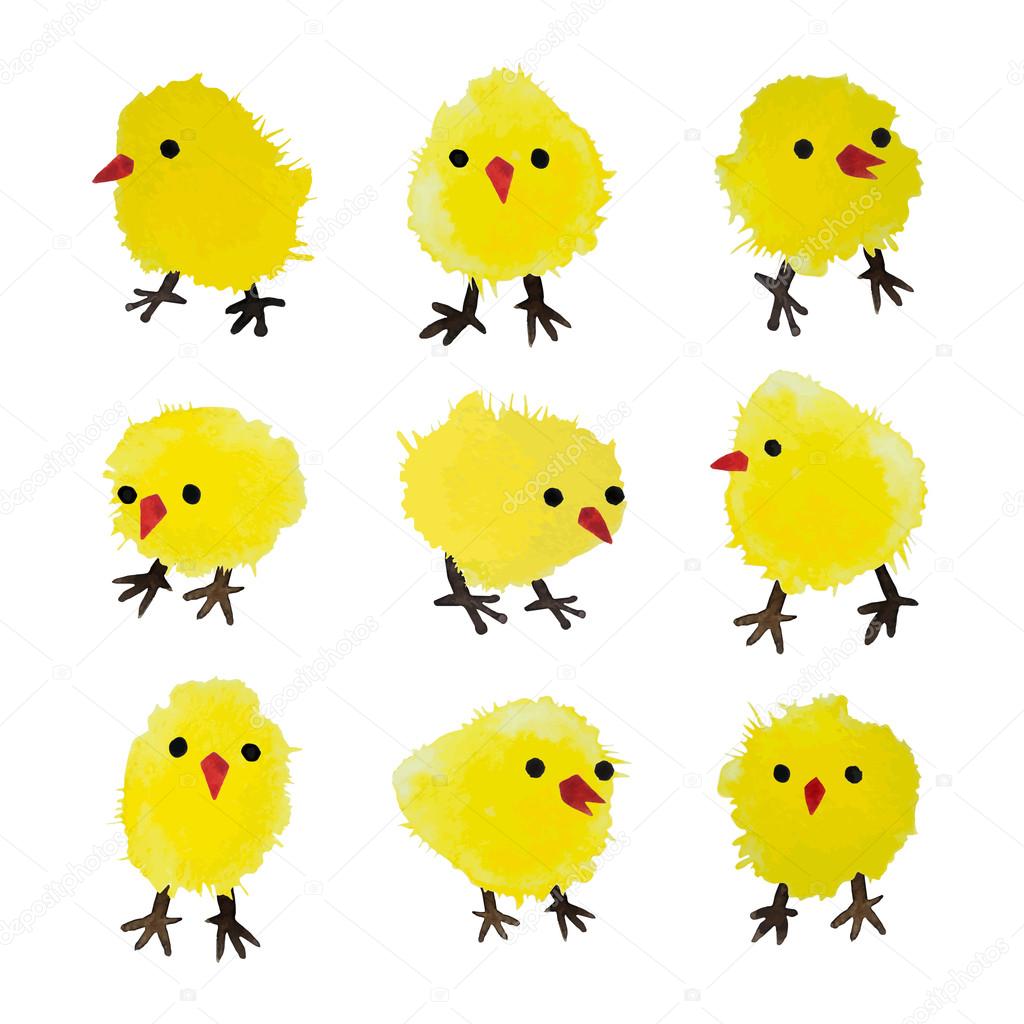Download Set of vector watercolor chickens isolated on white ...