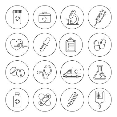 Vektör tıbbi satır simgeler kümesi