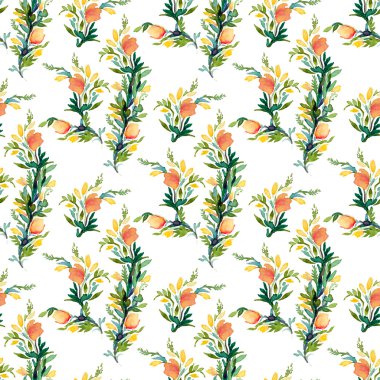 Suluboya çiçek elemanları ile sorunsuz vektör desen