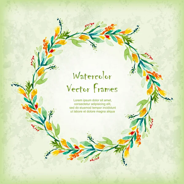Vector round frame with watercolor  flowers. — Stock Vector