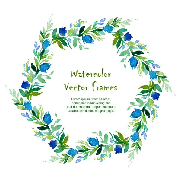 Vector round frame with watercolor Geranium leaves and flowers. — Stock Vector