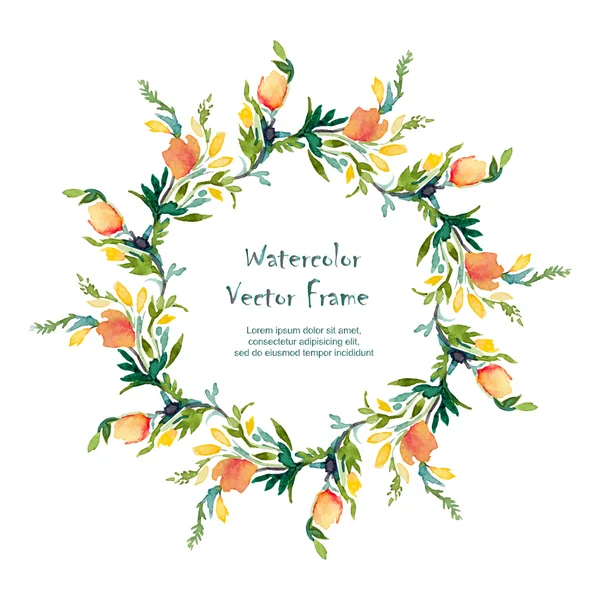Vektör yuvarlak suluboya çiçekli çerçeve.