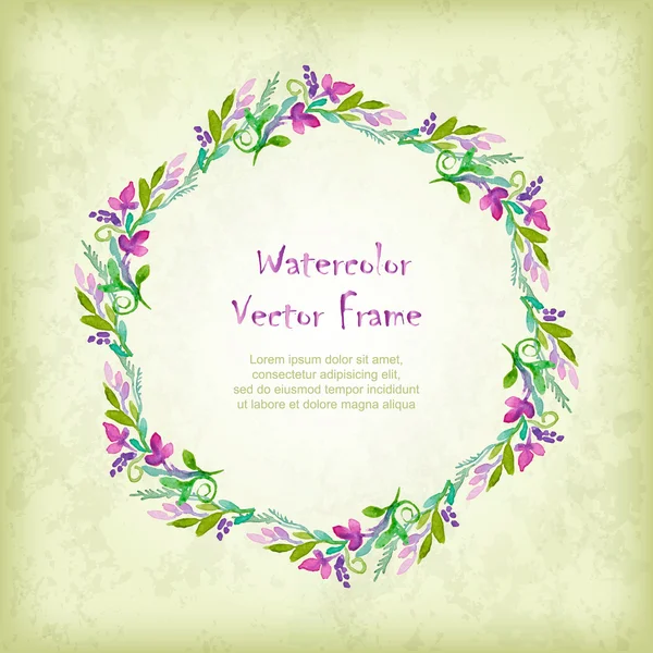Vector rund ram med akvarell blommor. — Stock vektor
