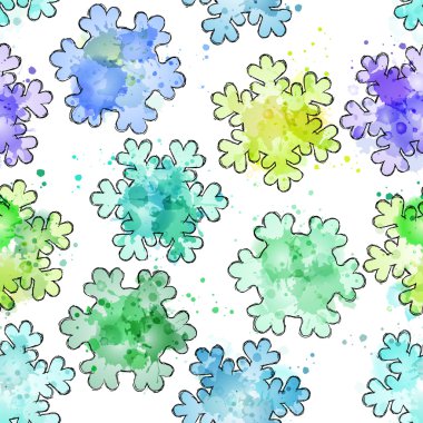 Seamless background with hand-drawn silhouettes of snowflakes