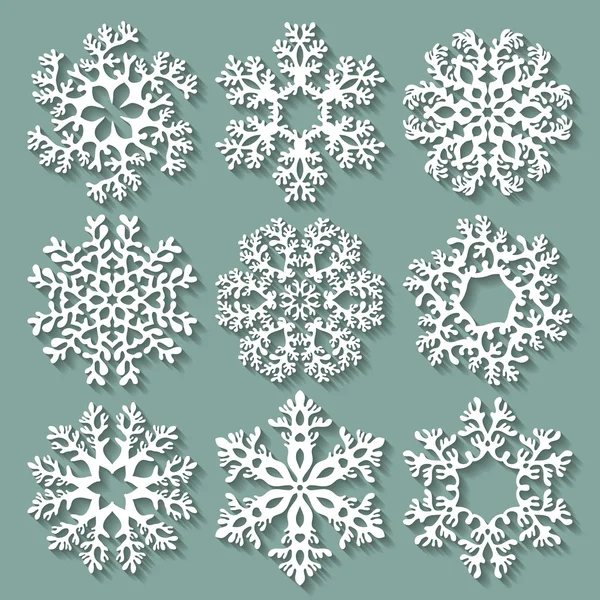 Płatki śniegu płaski ikonę zestaw kolekcja — Wektor stockowy