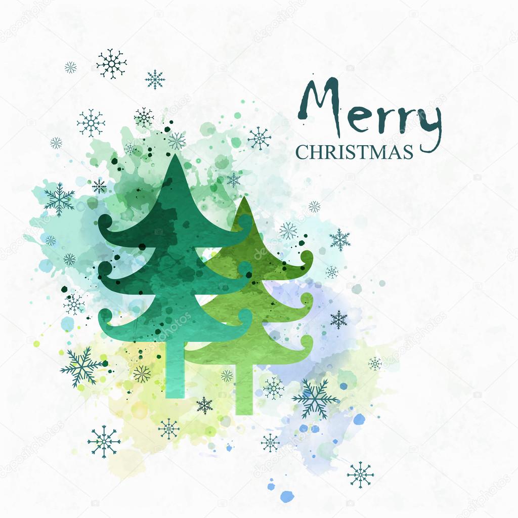 Merry Christmas Greeting Card with fir trees