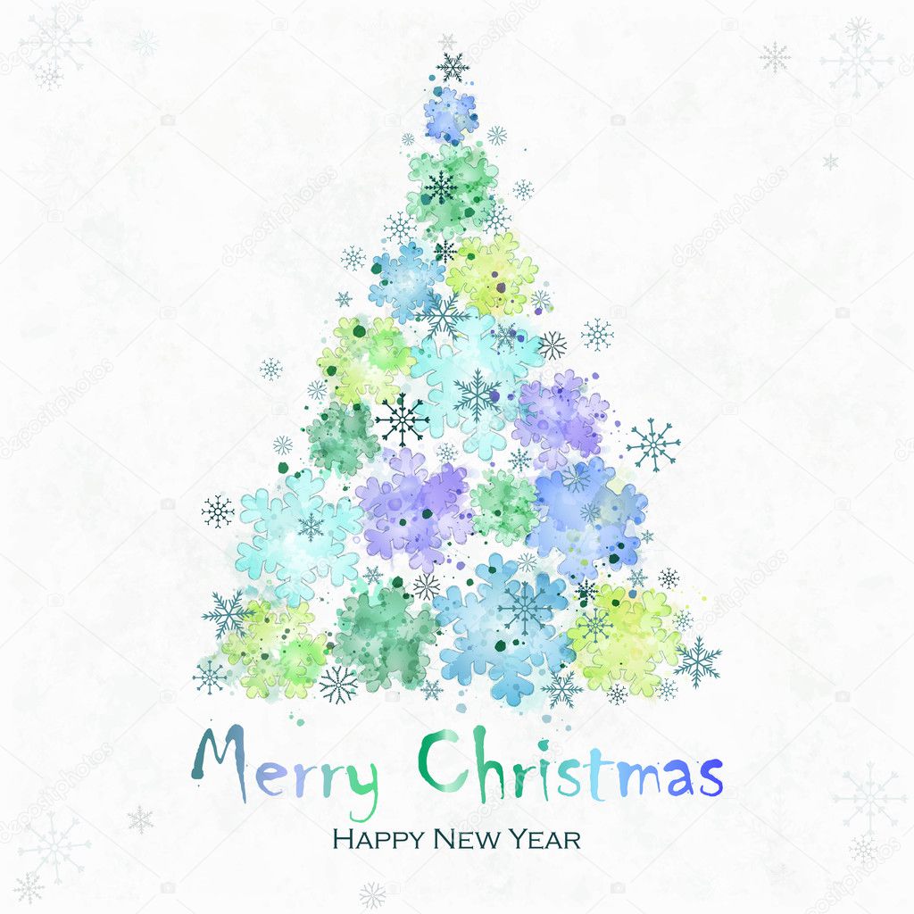 Merry Christmas and Happy Ney Year Greeting Card with fir tree