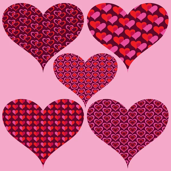 Uppsättning av inredda Valentine hjärtan — Stockfoto