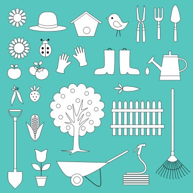 Bahçe araçları ve öğeleri kümesi