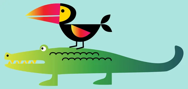 Мультфильм смешной крокодил и пеликан — стоковый вектор