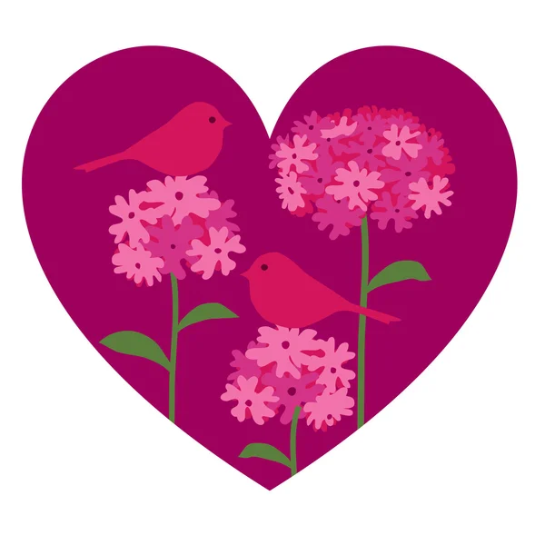 Hart met vogels en bloemen — Stockvector