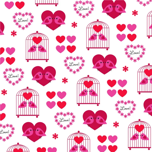 Motif Saint-Valentin avec oiseaux et cages — Image vectorielle