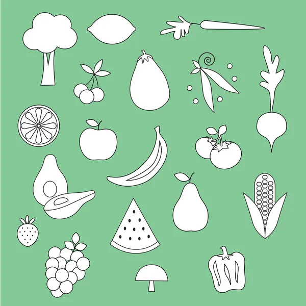 水果和蔬菜的图标集 — 图库矢量图片