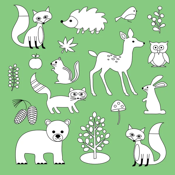 Animali e piante forestali — Vettoriale Stock