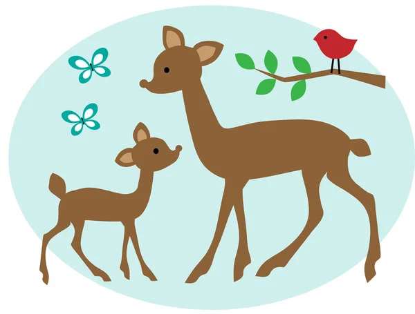 Cartone animato cervo madre e bambino — Vettoriale Stock