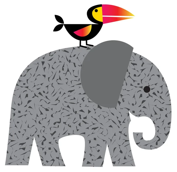 Cartoon olifant met pelican — Stockvector