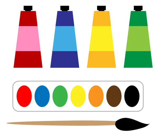 Kolorowe farby i pędzle zestaw — Wektor stockowy