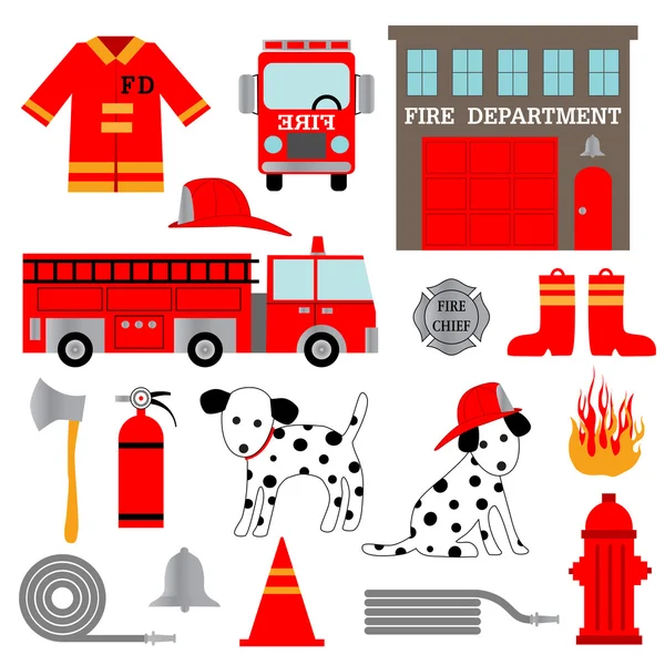 Departamento de bomberos iconos de colores conjunto — Vector de stock