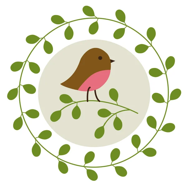Pájaro robin con emblema de rama — Vector de stock