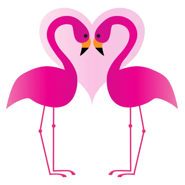 Dos flamencos rosados con corazón — Vector de stock