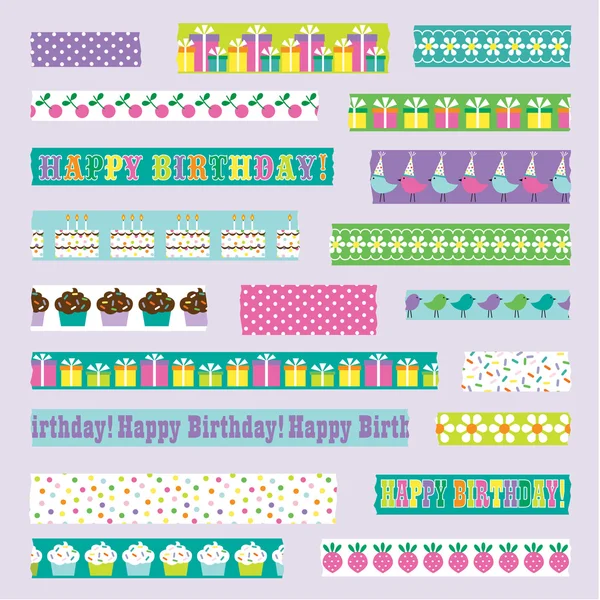 Cumpleaños washi cintas conjunto — Vector de stock