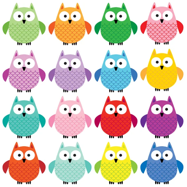 Set of cartoon colorful owls — Stock Vector