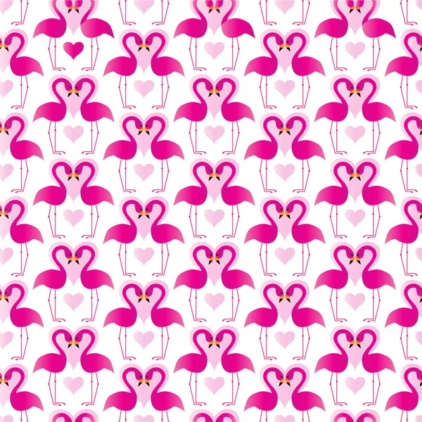 Flamingo e padrão de corações — Vetor de Stock