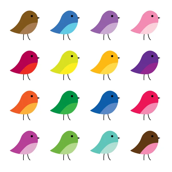 Zestaw kolorowy kreskówka ptaków — Wektor stockowy