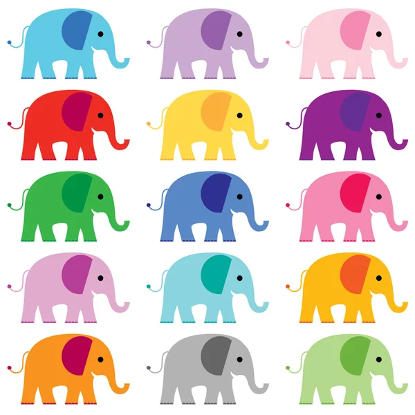 Renkli karikatür filler kümesi — Stok Vektör