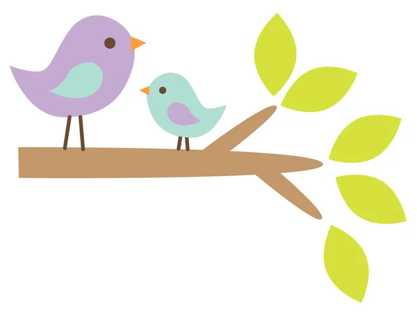 Baby birds on branch — Stock Vector