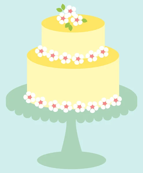 Ornate yellow cake on green stand — Stock Vector