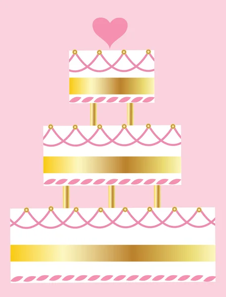 Ροζ και χρυσό γαμήλια τούρτα — Διανυσματικό Αρχείο