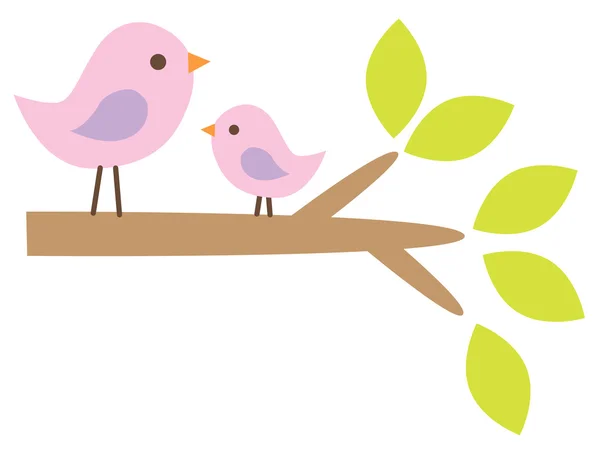 Baby birds on branch — Stock Vector