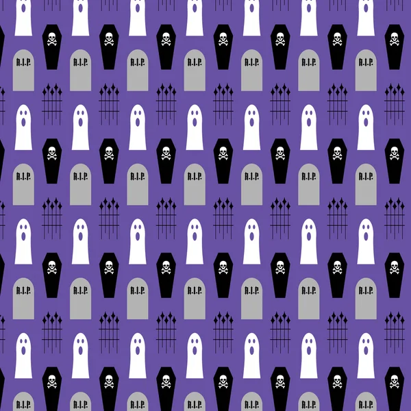 Coffins and ghosts on purple — Stock Vector