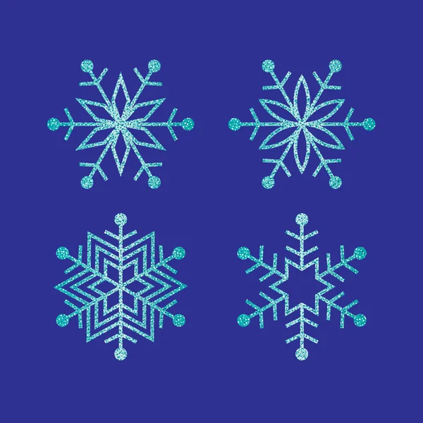 Turquesa brillo copos de nieve conjunto — Vector de stock