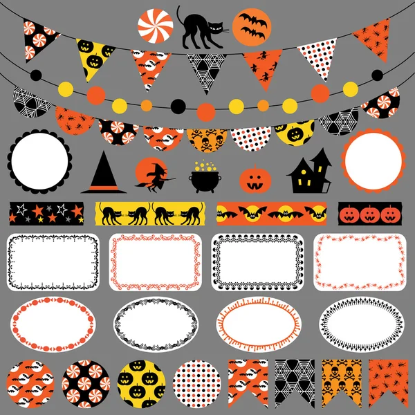 Conjunto de conejos y etiquetas de Halloween — Archivo Imágenes Vectoriales