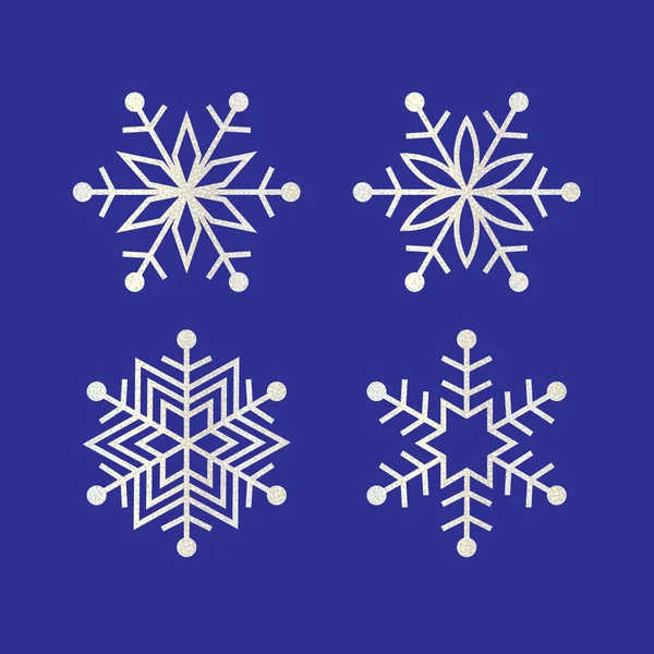 Silver glitter snowflakes set — Stock Vector