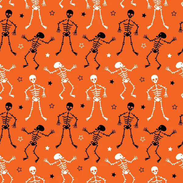 Sömlösa Skelett Och Stjärnor Halloween Vektor Mönster — Stock vektor