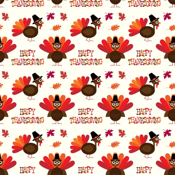 Schattig Gelukkig Thanksgiving Met Kalkoenen Naadloos Patroon — Stockvector