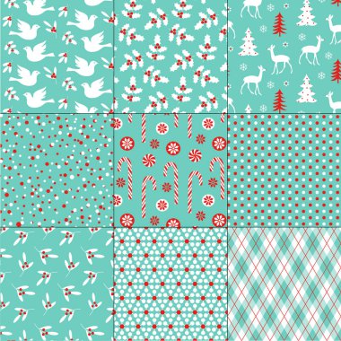 Kusursuz mavi kırmızı beyaz kış desenleri