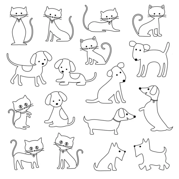 Cats Dogs Black Outline Digital Stamps — Stock Vector