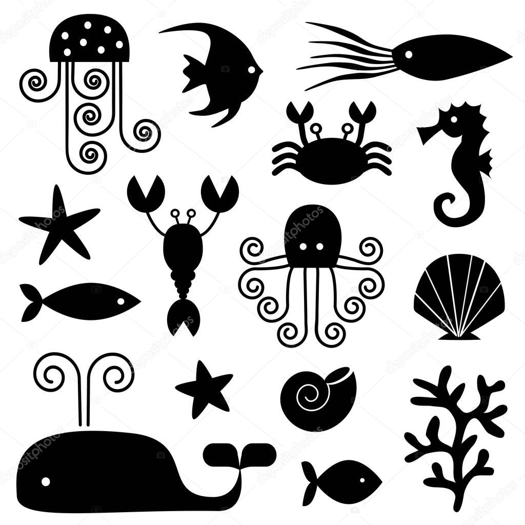 sea life black silhouettes 