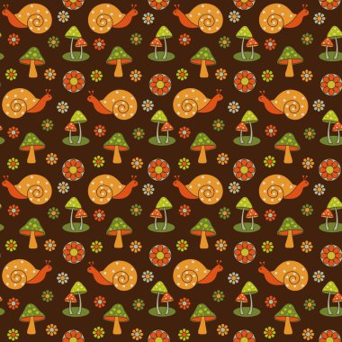 Retro salyangoz mantarı papatya pürüzsüz desen