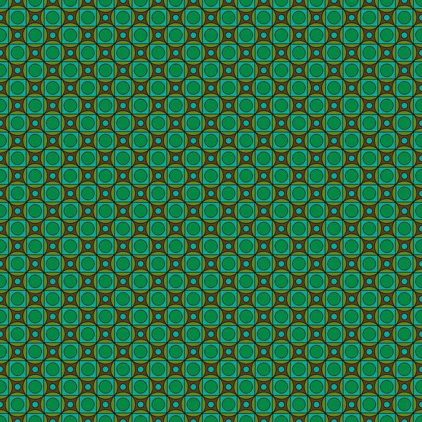 Мод Синий Зеленый Коричневый Пересекающиеся Квадраты Круги Бесшовный Векторный Узор — стоковый вектор
