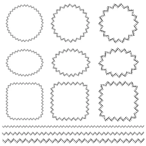 Negro Mano Dibujado Costura Vector Marco Patrones Borde — Archivo Imágenes Vectoriales