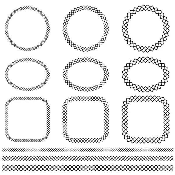 Zwart Met Hand Getekende Vector Kruissteek Frame Rand Patronen — Stockvector