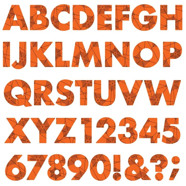 Halloween Noir Orange Araignée Motif Toile Alphabet — Image vectorielle