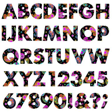 mod neon desenli ve çiçek vektör desenli alfabe