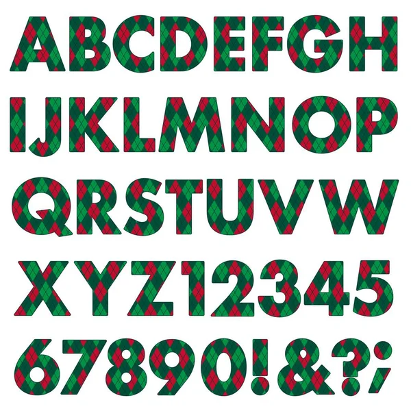 Alphabet Argyle Rouge Vert Noël — Image vectorielle