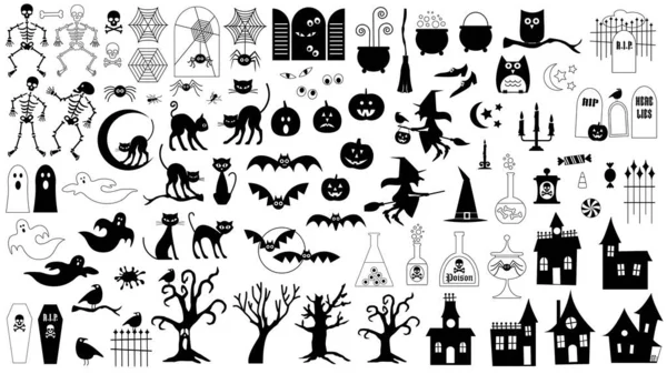 Nero Halloween Silhouette Vettoriale Illustrazioni Bundle — Vettoriale Stock